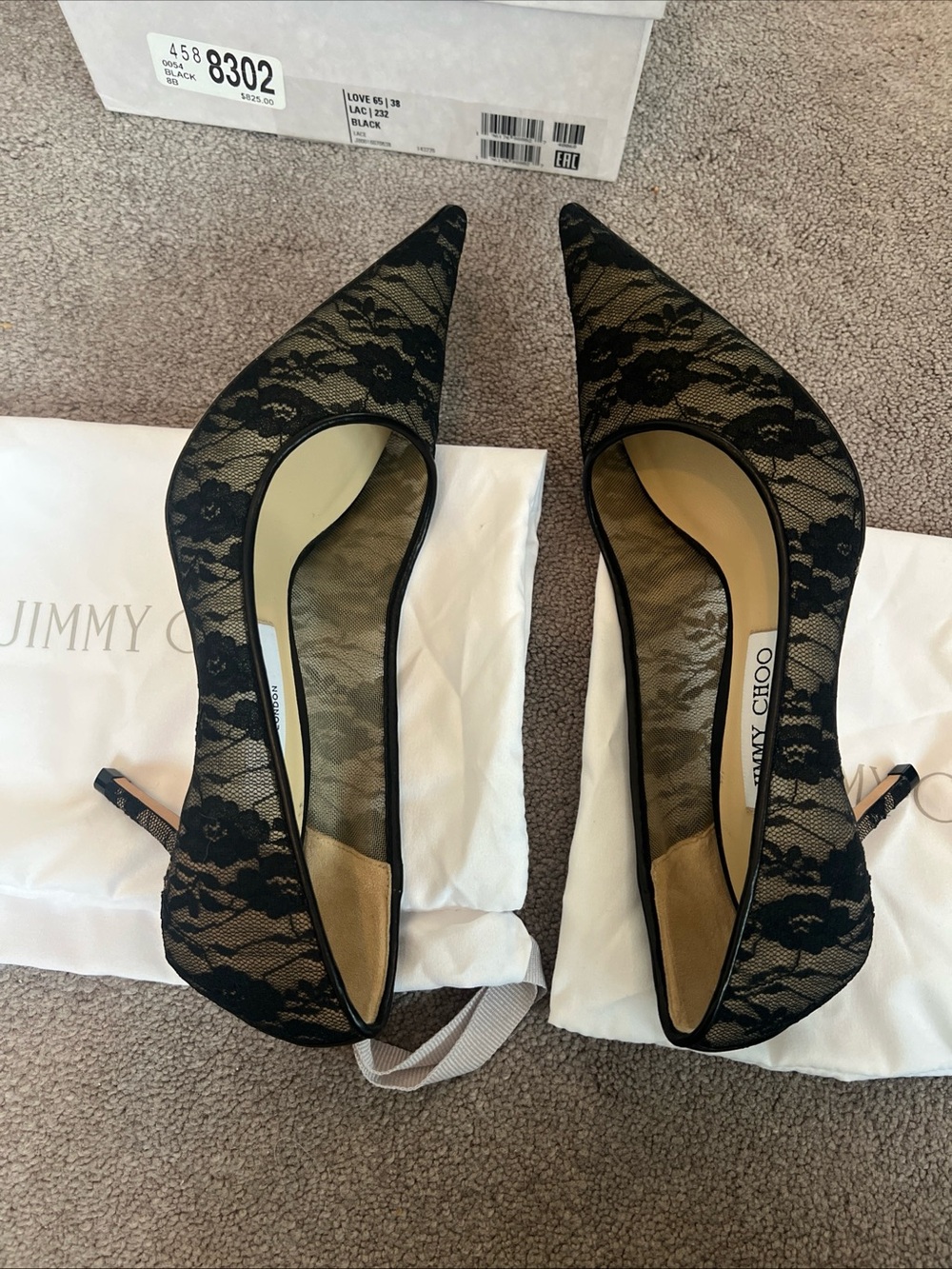 Jimmy Choo Black Lace Love Pointed Toe Pumps Size 38 - Picture 10 of 16